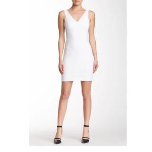 Helmut Lang White Cotton Sheath Mini Dress V-Neck Sleeveless Bodycon Sz 4